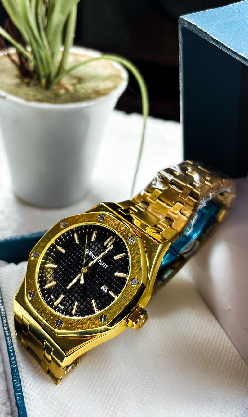 Audemars Piguet Royal Oak Gold Black Dial – Premium First Copy Watch for Men