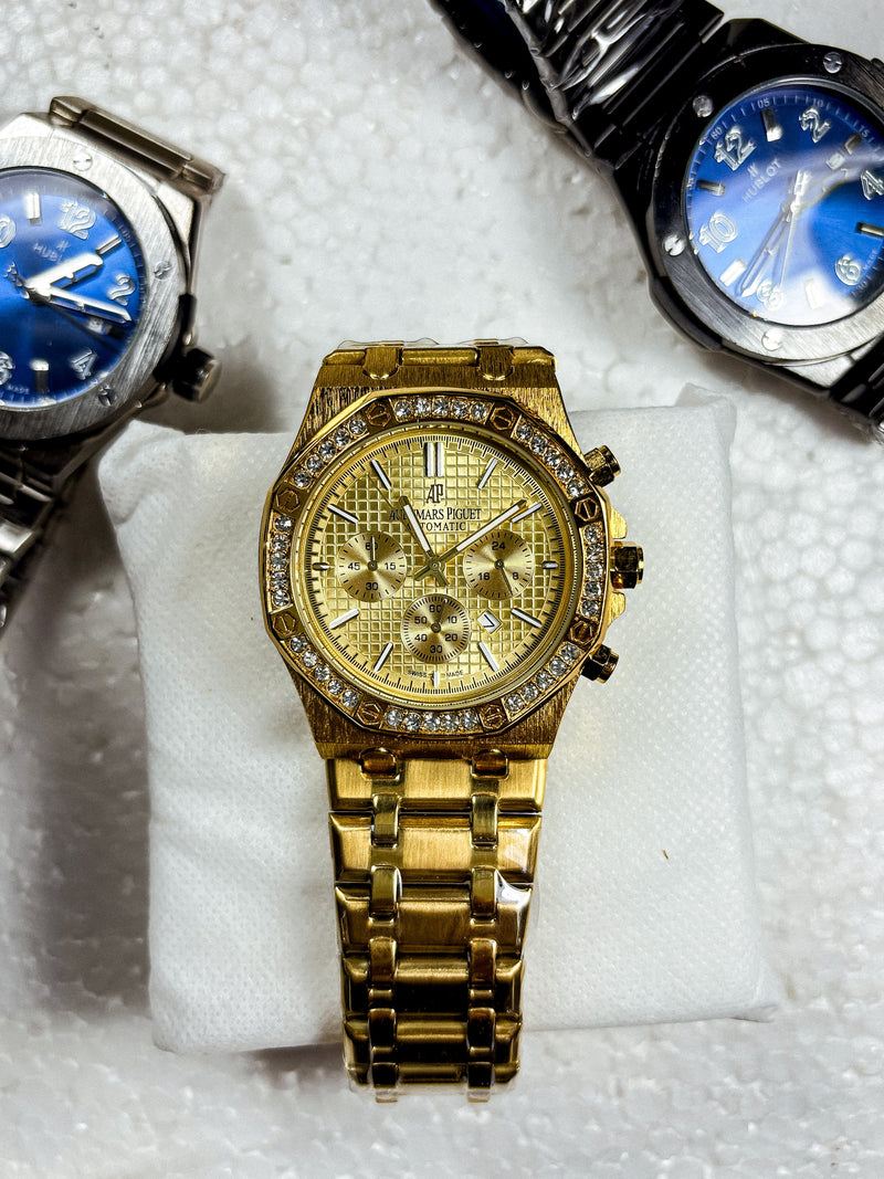 Royal Gold Chronograph – Luxury Diamond Bezel Watch