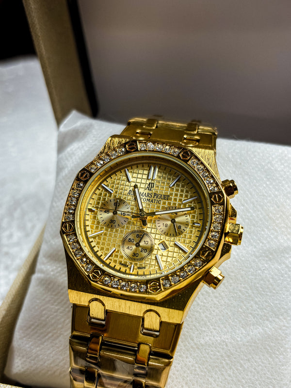 Royal Gold Chronograph – Luxury Diamond Bezel Watch