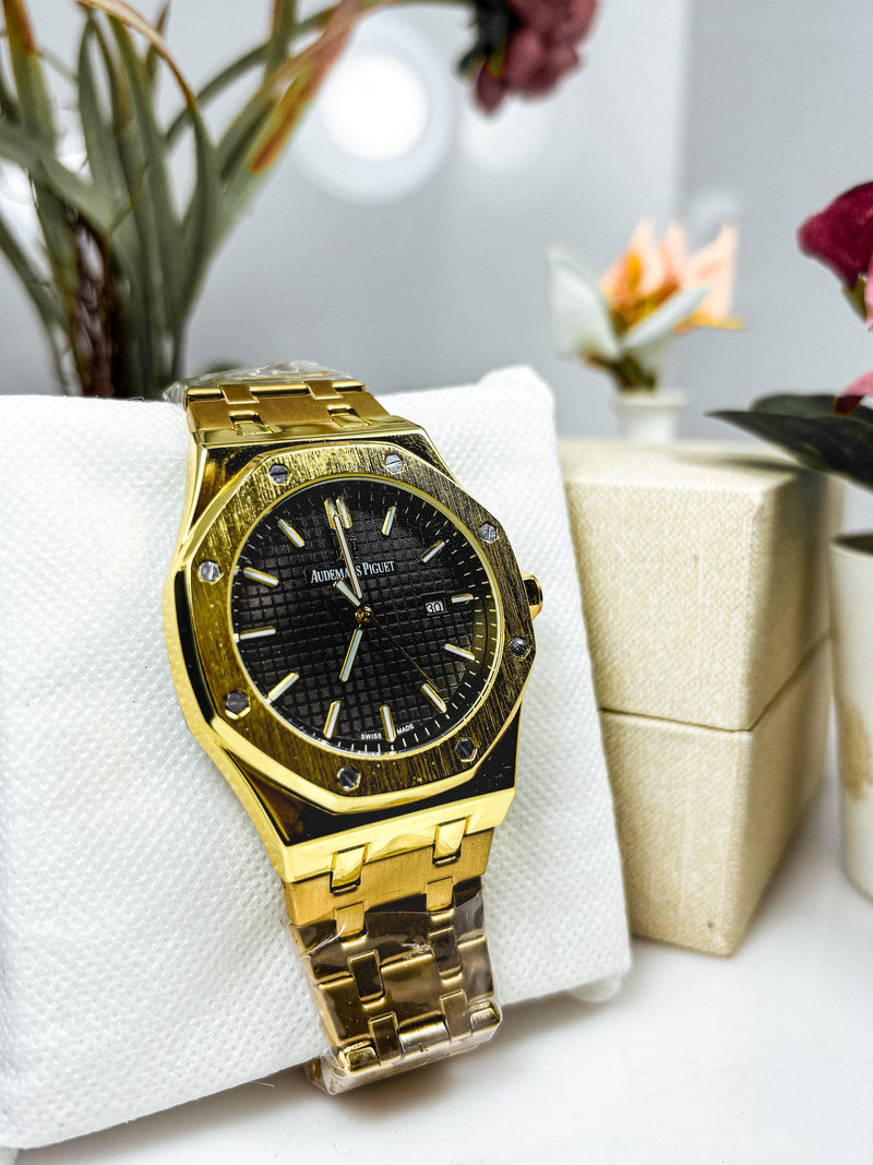 Audemars Piguet Royal Oak Gold Black Dial – Premium First Copy Watch for Men