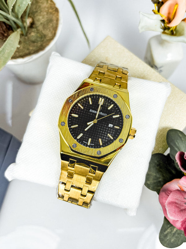 Audemars Piguet Royal Oak Gold Black Dial – Premium First Copy Watch for Men