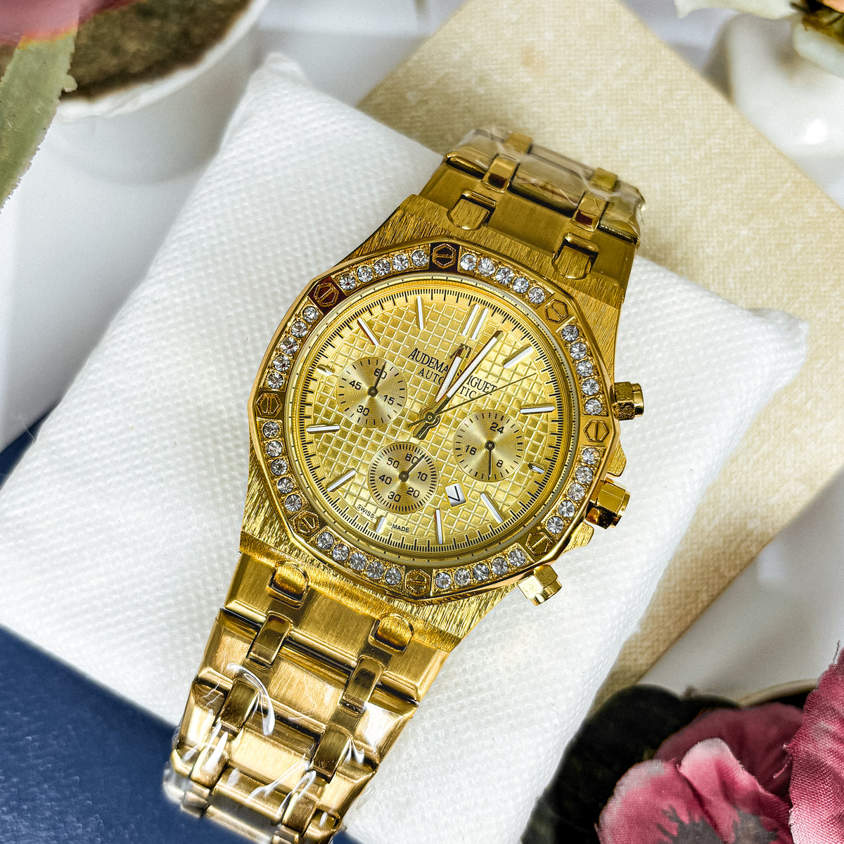 Royal Gold Chronograph – Luxury Diamond Bezel Watch